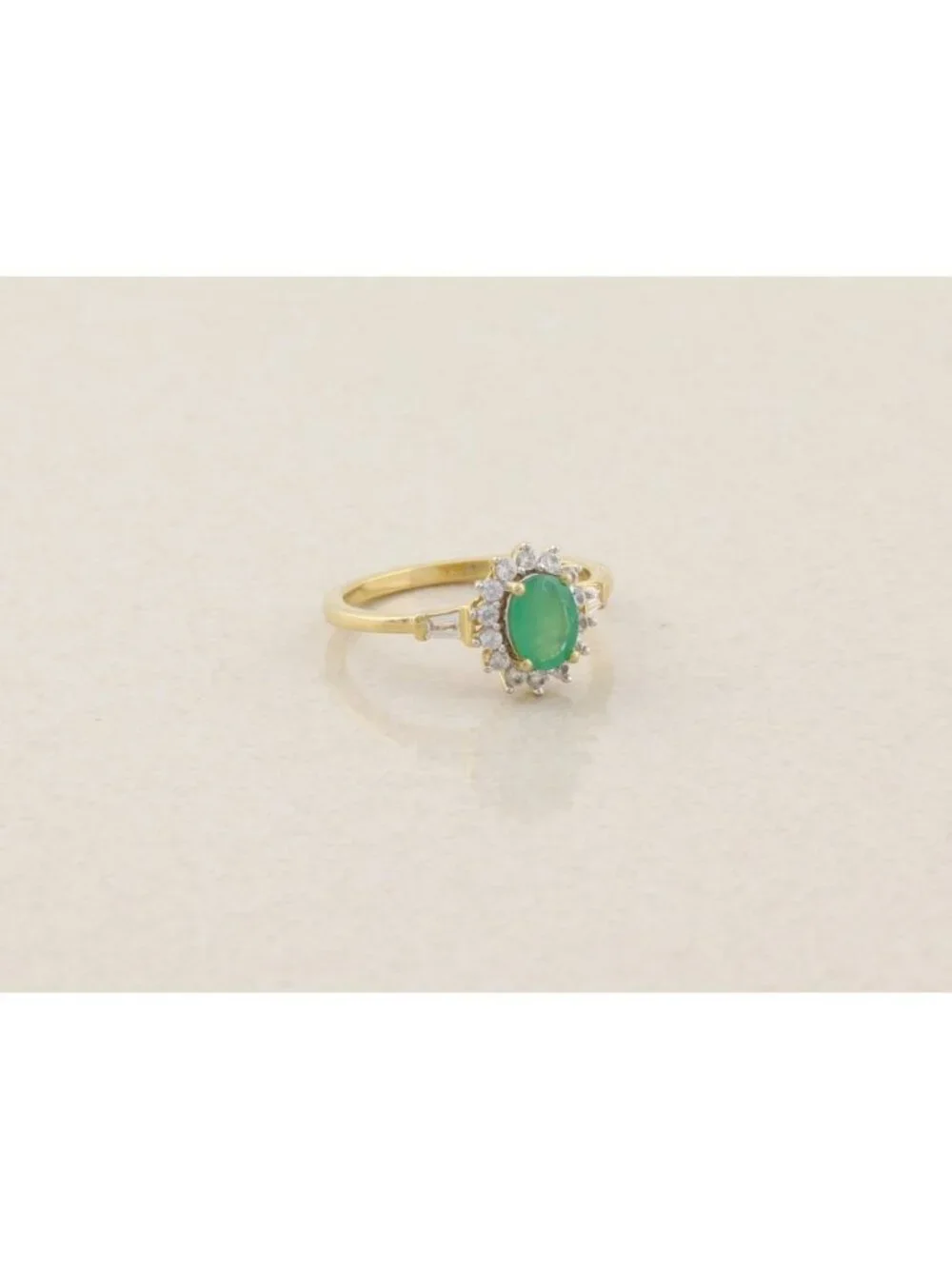 18k Gold Over Sterling Silver Natural Emerald & White Zircon Ring Size 8